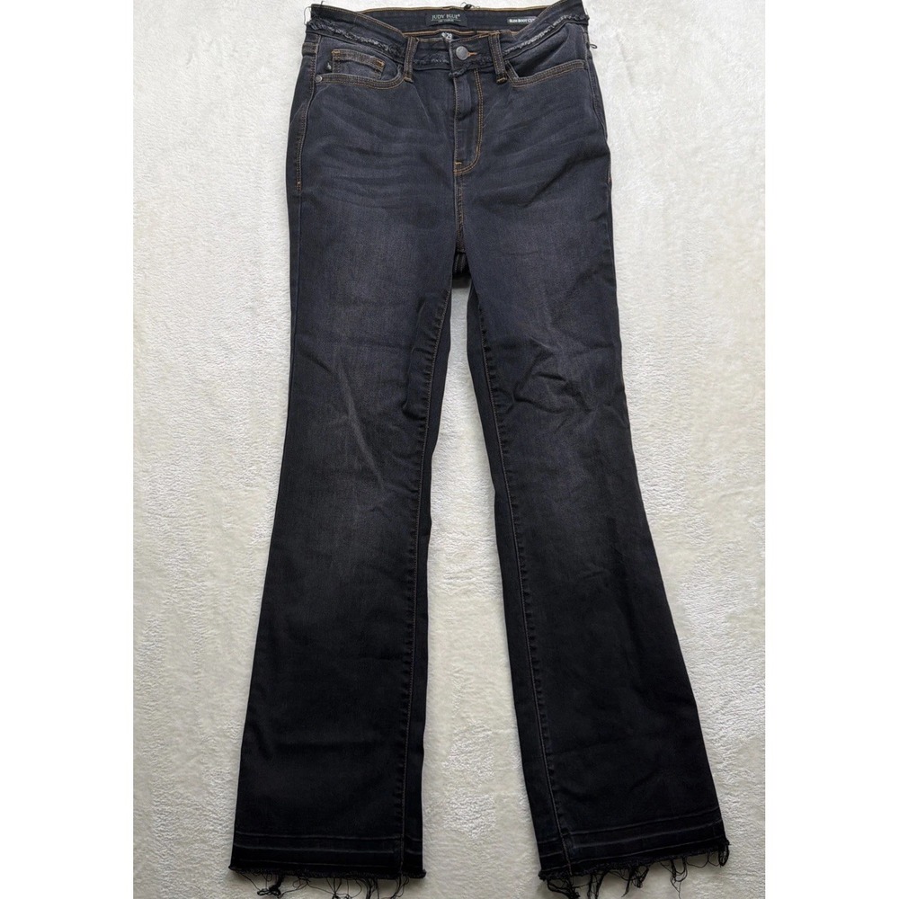 Judy Blue Ashland High Rise Slim Bootcut Jeans 9/29 Black Raw Hem